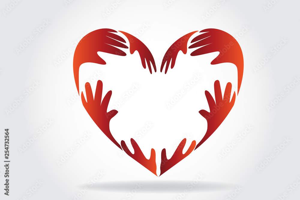 Hands in a love heart  shape logo