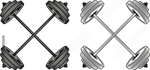 Set of crossed barbells. Vector illustration. photo