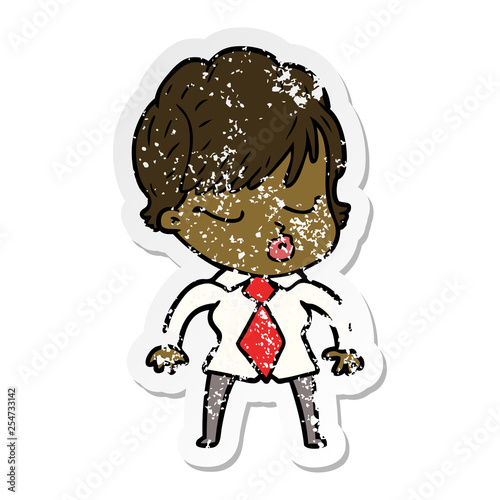 distressed sticker of a cartoon woman with eyes shut