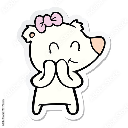 sticker of a shy female polar bear cartoon