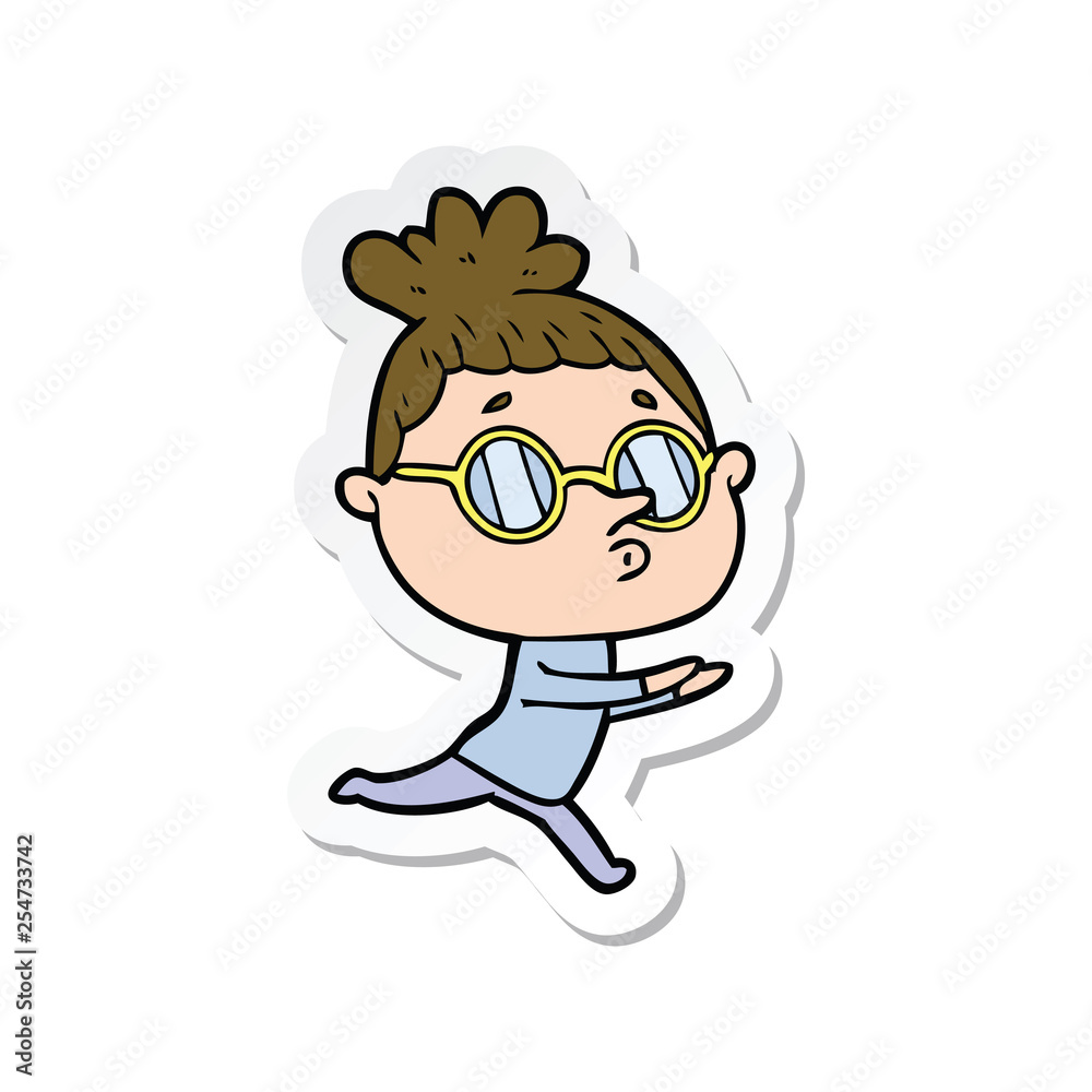 sticker of a cartoon woman wearing glasses sticker of a cartoon woman wearing glasses