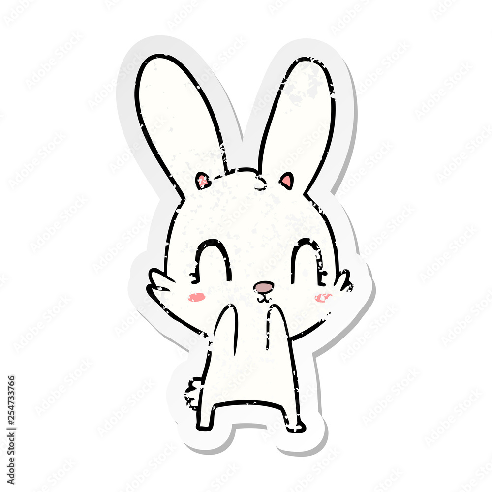 distressed sticker of a cute cartoon rabbit distressed sticker of a cute cartoon rabbit