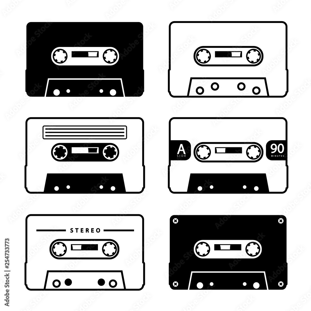 Naklejka premium Music Tape Cassette Symbols Set Isolated on White Background