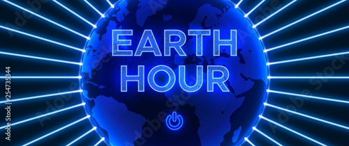 Abstract composition in neon style to the Earth Hour.