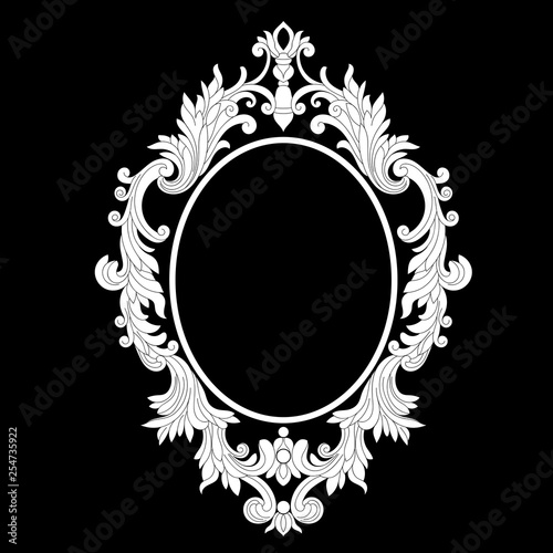 Vintage oval pattern frame in old style. Vector.