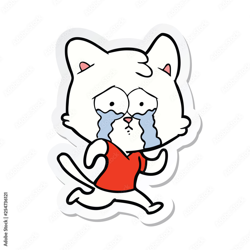 Fototapeta premium sticker of a crying cartoon cat