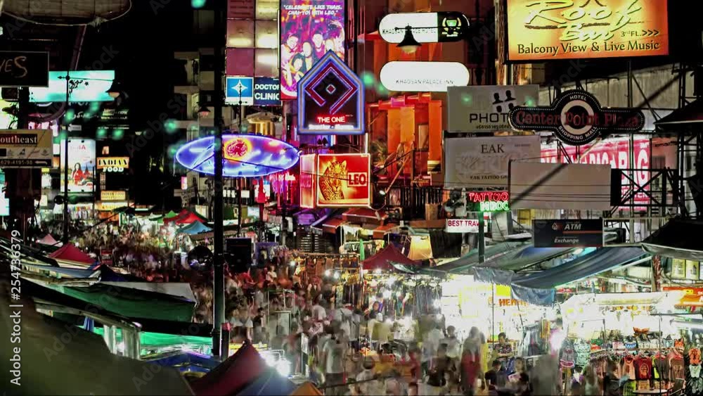 Nighttime Timelapse of Khao San Road in Bangkok, Thailand Nighttime Timelapse of Khao San Road in Bangkok, Thailand