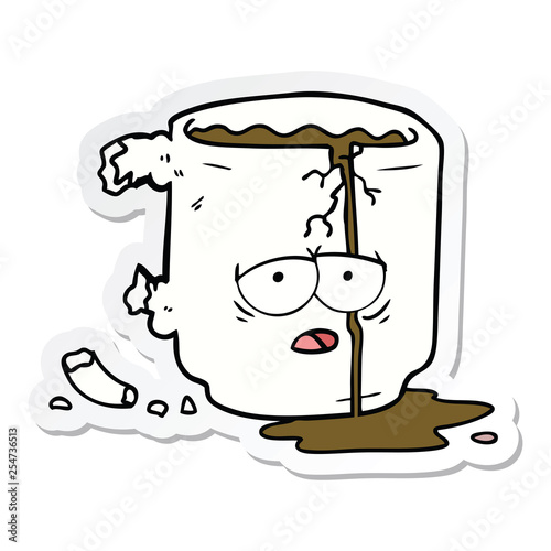 sticker of a cartoon broken mug