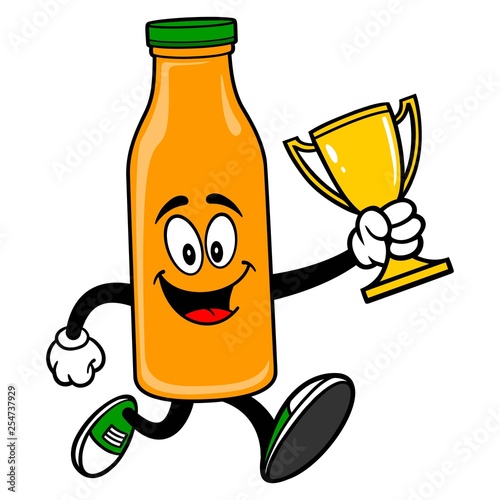 Orange Juice Mascot running with a Trophy - A vector cartoon illustration of a Orange Juice Mascot running with a Trophy.