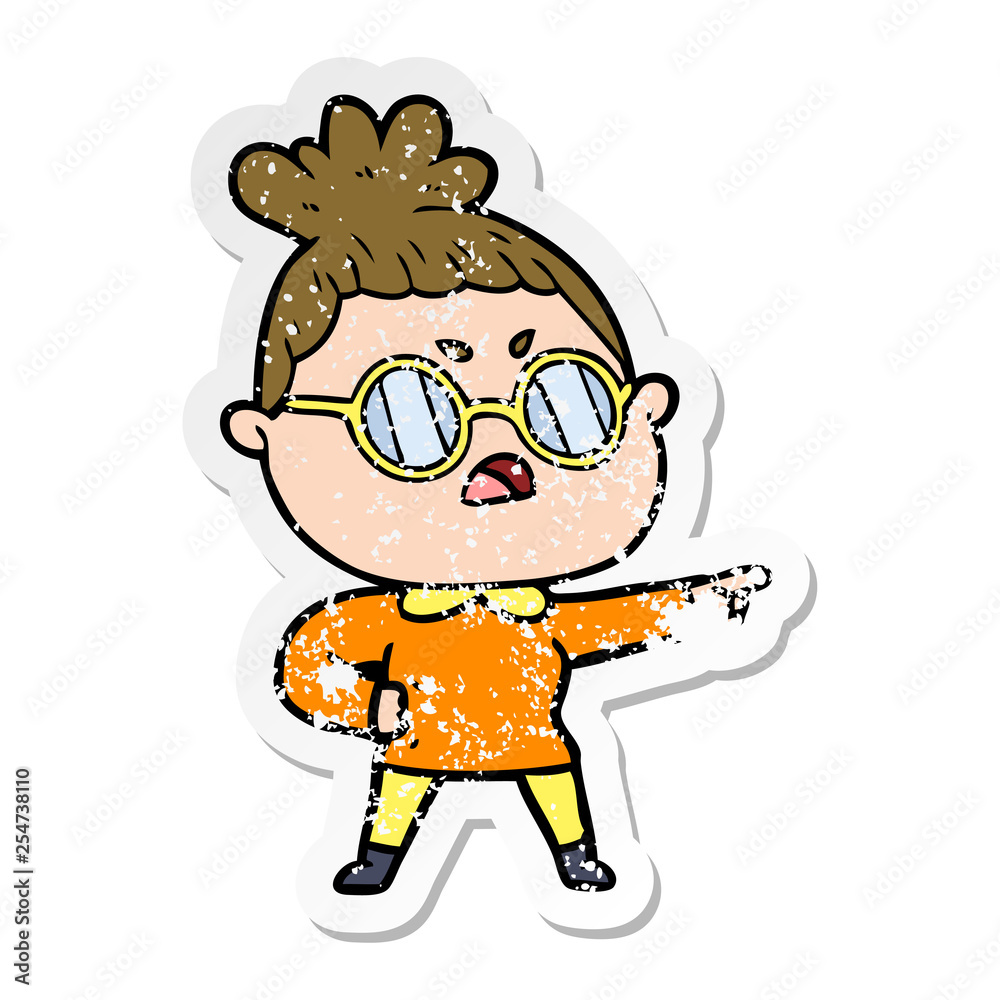 distressed sticker of a cartoon annoyed woman distressed sticker of a cartoon annoyed woman