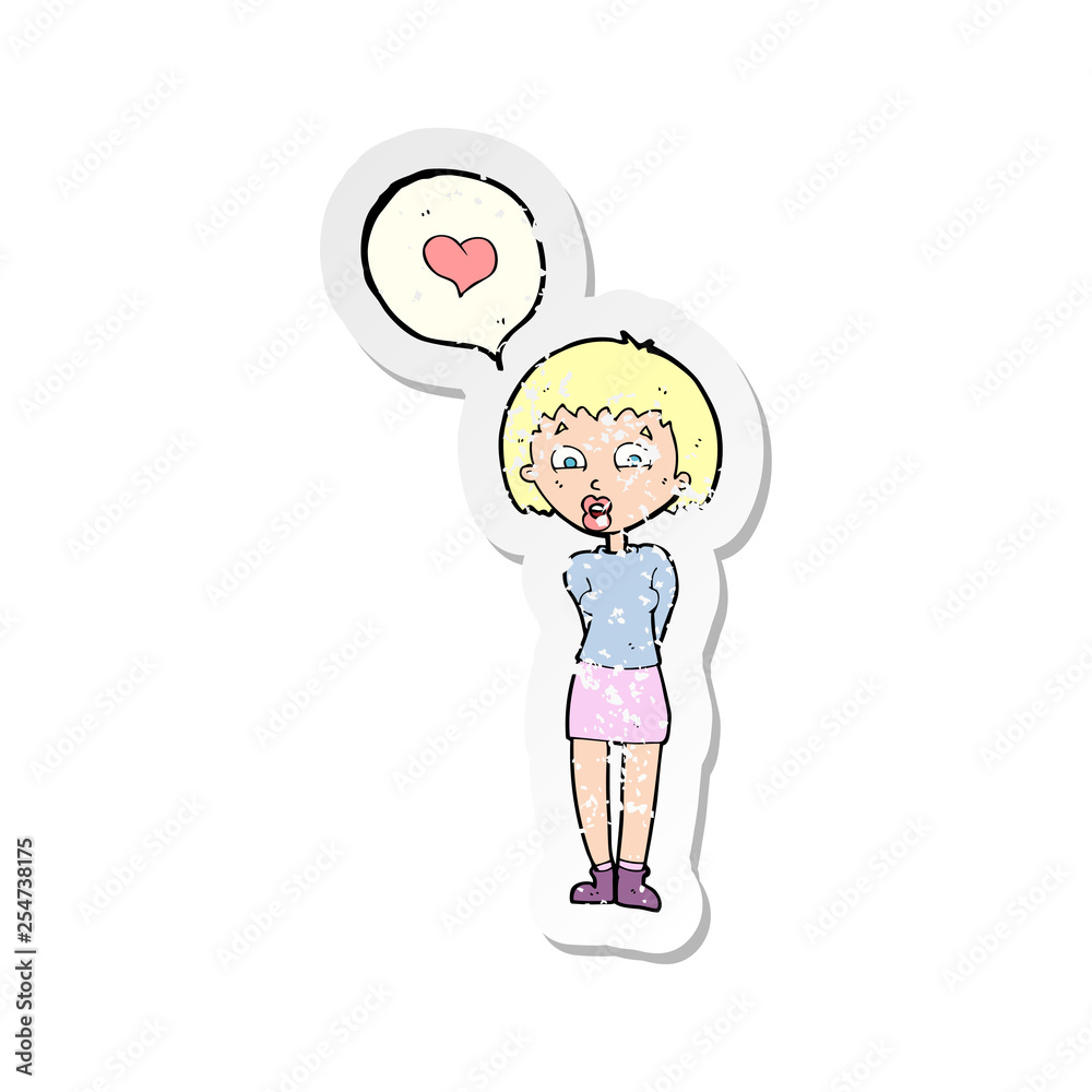 retro distressed sticker of a cartoon woman in love retro distressed sticker of a cartoon woman in love