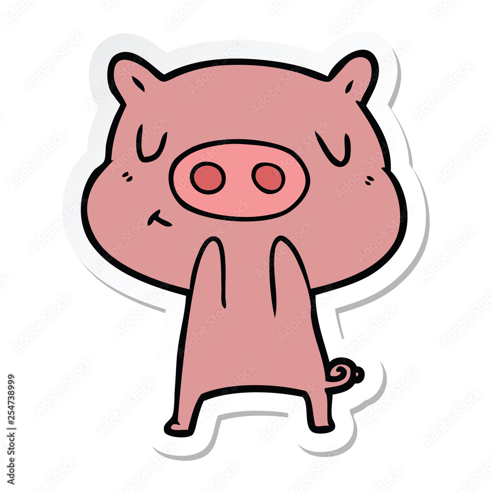 sticker of a cartoon content pig sticker of a cartoon content pig