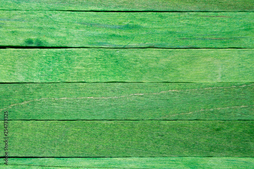 Green horizontal colored wooden background, top view