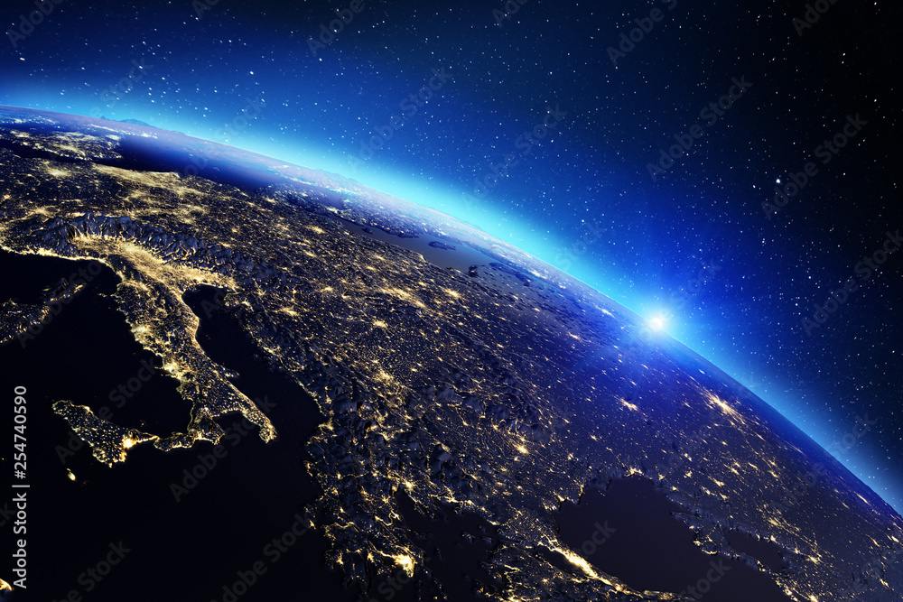 Obraz premium Planet Earth sunrise. 3d rendering