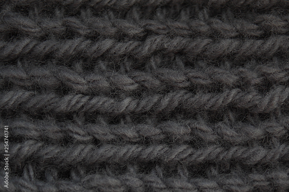 Texture large gray knit of wool thread background
