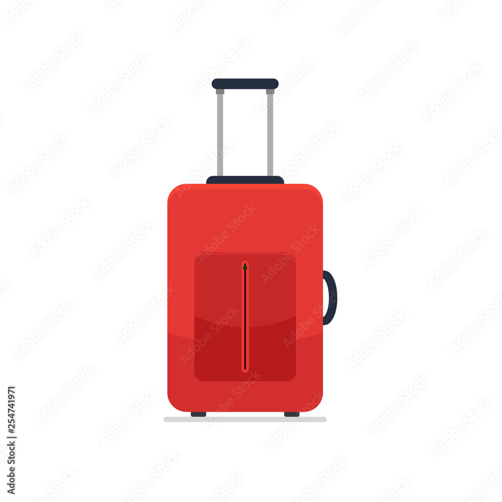 Icon luggage. Flat style red suitcase. Business and family summer vacation luggage. Vector illustration. Icon luggage. Flat style red suitcase. Business and family summer vacation luggage. Vector illustration.