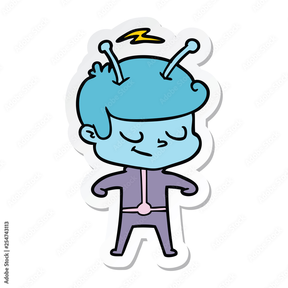 sticker of a friendly cartoon spaceman