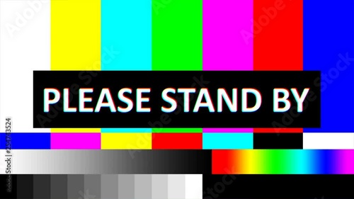 Wallpaper Mural Screen of TV with glitch in broadcasting or problems with connection having colorful stripes and words - Please stand by. Torontodigital.ca