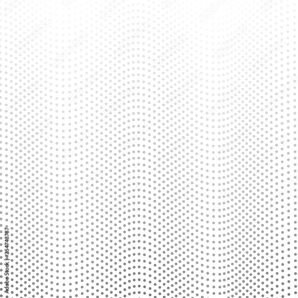 Halftone pattern. Gray spots on a white background. Dotted squiggle lines. Monochrome op art design. Vector airy waves. Abstract digital graphic. Tech concept. EPS10 illustration
