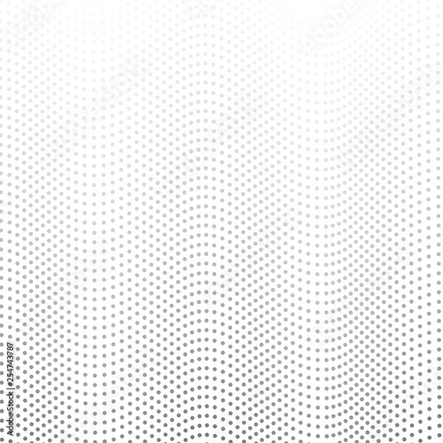 Halftone pattern. Gray spots on a white background. Dotted squiggle lines. Monochrome op art design. Vector airy waves. Abstract digital graphic. Tech concept. EPS10 illustration