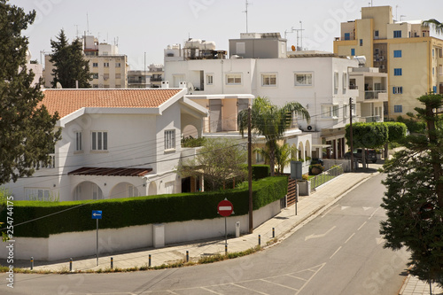 Typical street in modern district of Nicosia. Cyprus