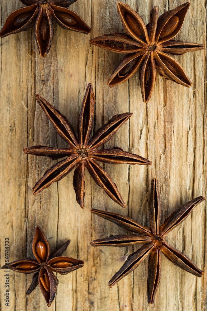 Star anise on wooden texture background Star anise on wooden texture background