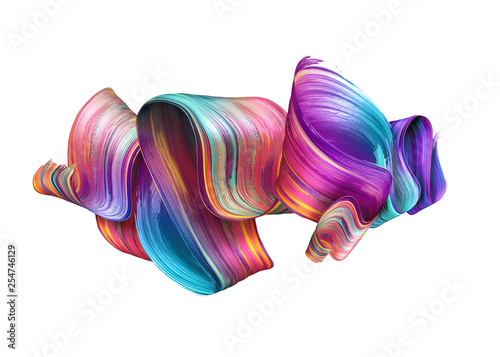 Fototapeta Naklejka Na Ścianę i Meble -  3d render, abstract brush stroke, neon smear, colorful folded ribbon, paint texture, artistic clip art, isolated on white background