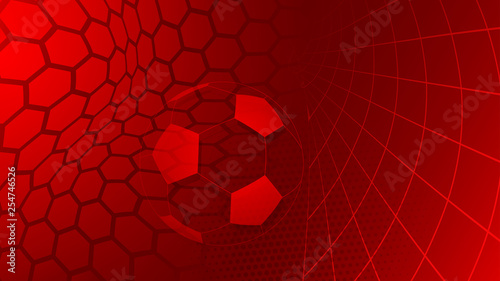 Football or soccer background with big ball in red colors