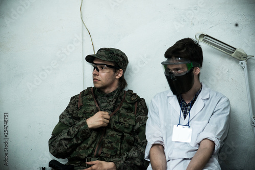 a scientist in a bunker in post-apocalypse photo