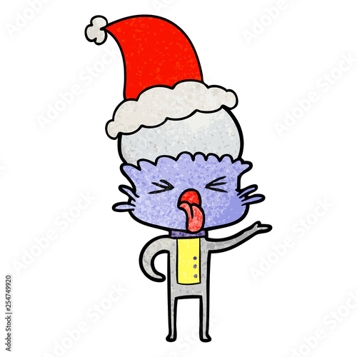 disgusted textured cartoon of a alien wearing santa hat