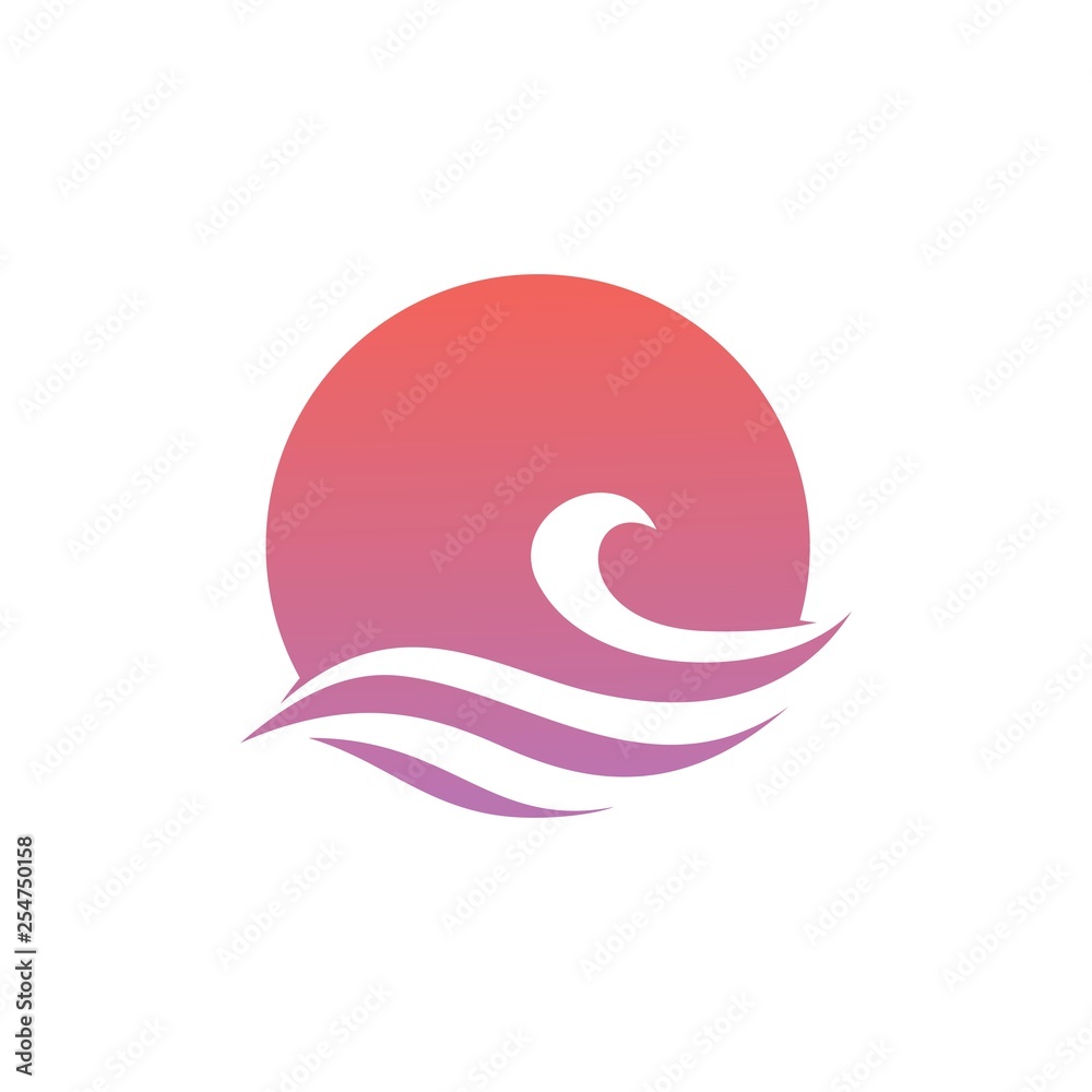 wave water sea sunset sun logo vector icon illustration wave water sea sunset sun logo vector icon illustration