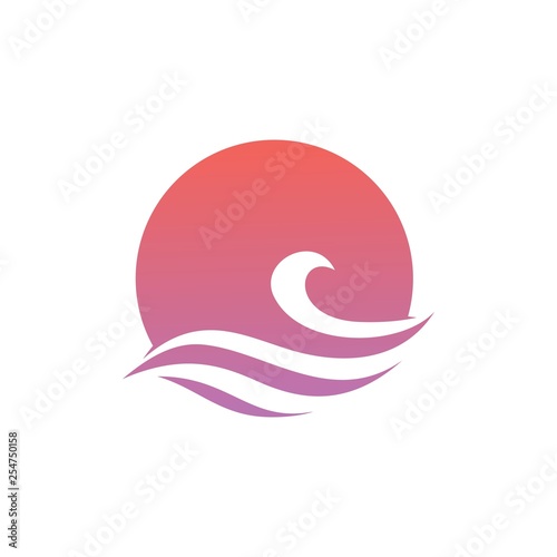 wave water sea sunset sun logo vector icon illustration