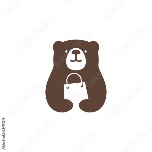 bear shop store shopping bag logo vector icon illustration