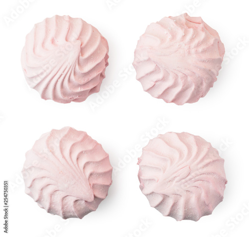 Set of pink marshmallows on a white. The form of the top.