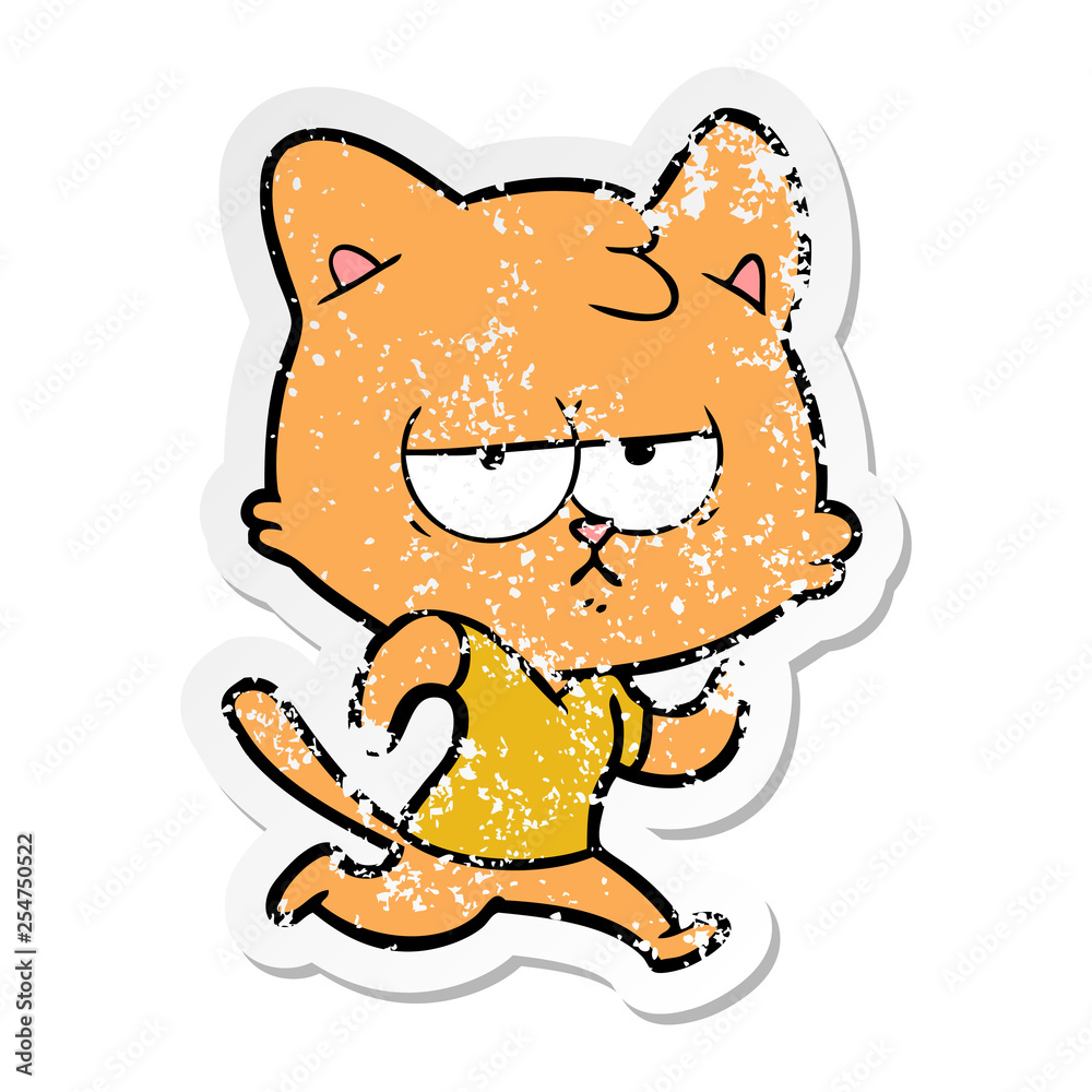distressed sticker of a bored cartoon cat distressed sticker of a bored cartoon cat