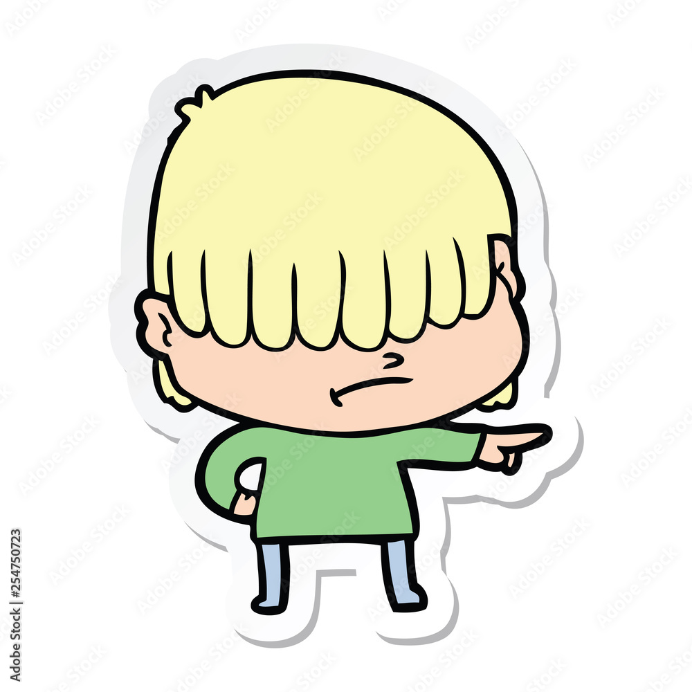 sticker of a cartoon boy with untidy hair sticker of a cartoon boy with untidy hair