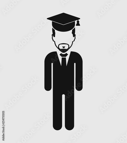 Graduate Student Icon. Standing male symbol on gray background. Flat style vector EPS.