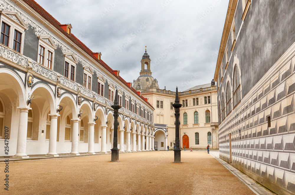 Fototapeta premium The stable yard Stahlhof which is part of the Dresden Castle in Dresden in Germany. Castle residence of the rulers of Saxony