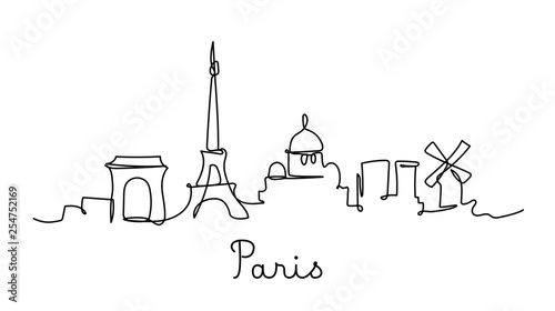 One line style Paris city skyline. Simple modern minimaistic style vector.