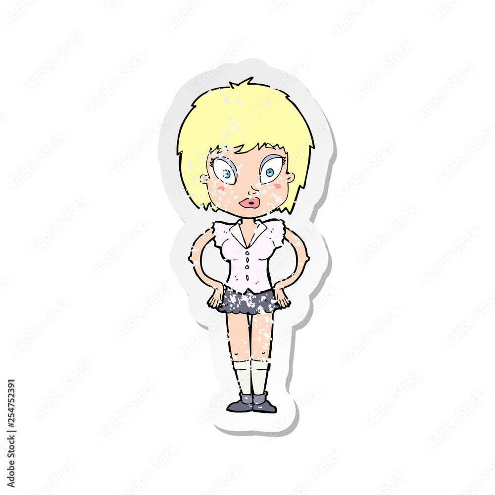 retro distressed sticker of a cartoon pretty girl retro distressed sticker of a cartoon pretty girl