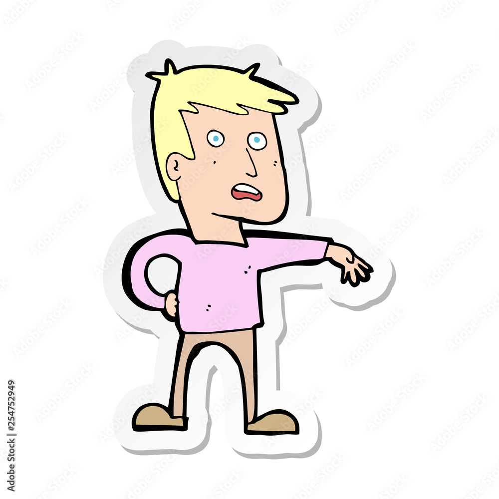 sticker of a cartoon man making camp gesture