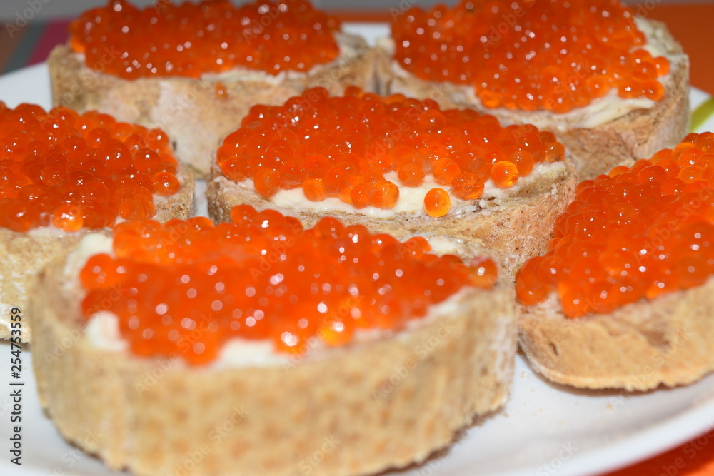 sandwich with red caviar fish caviar bread butter