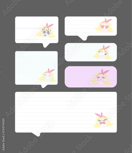 Set of paper speech bubbles with cute girl, vector eps10 illustration