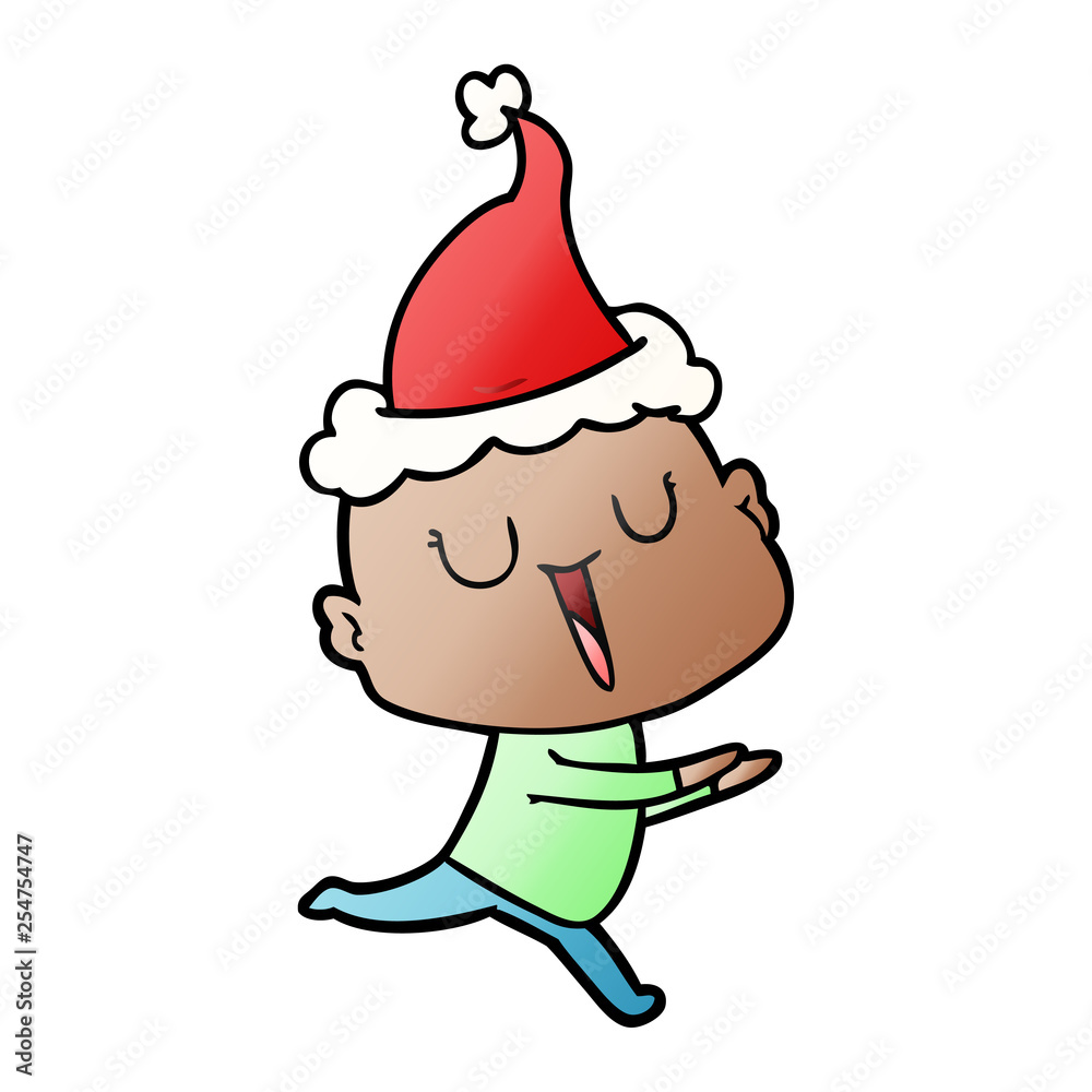 happy gradient cartoon of a bald man wearing santa hat happy gradient cartoon of a bald man wearing santa hat