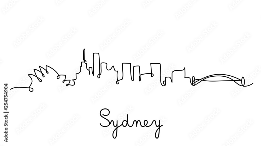 Obraz premium Panoramę miasta Sydney w stylu jednej linii. Prosty nowoczesny minimalistyczny styl wektor.