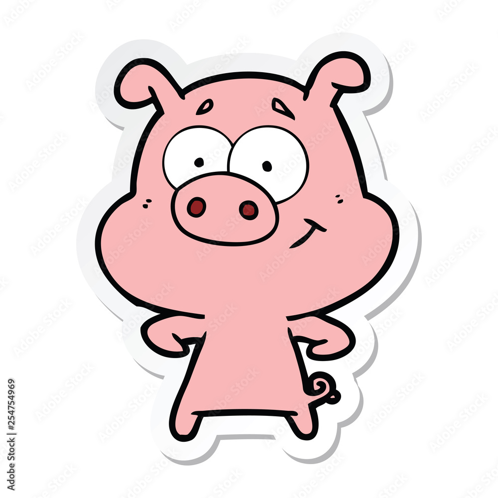 sticker of a happy cartoon pig