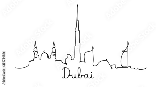 One line style Dubai city skyline. Simple modern minimaistic style vector.