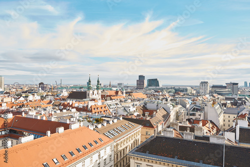 Canvas Print City of Vienna, Austria, January 16, 2019, View of the city of Vienna over the r