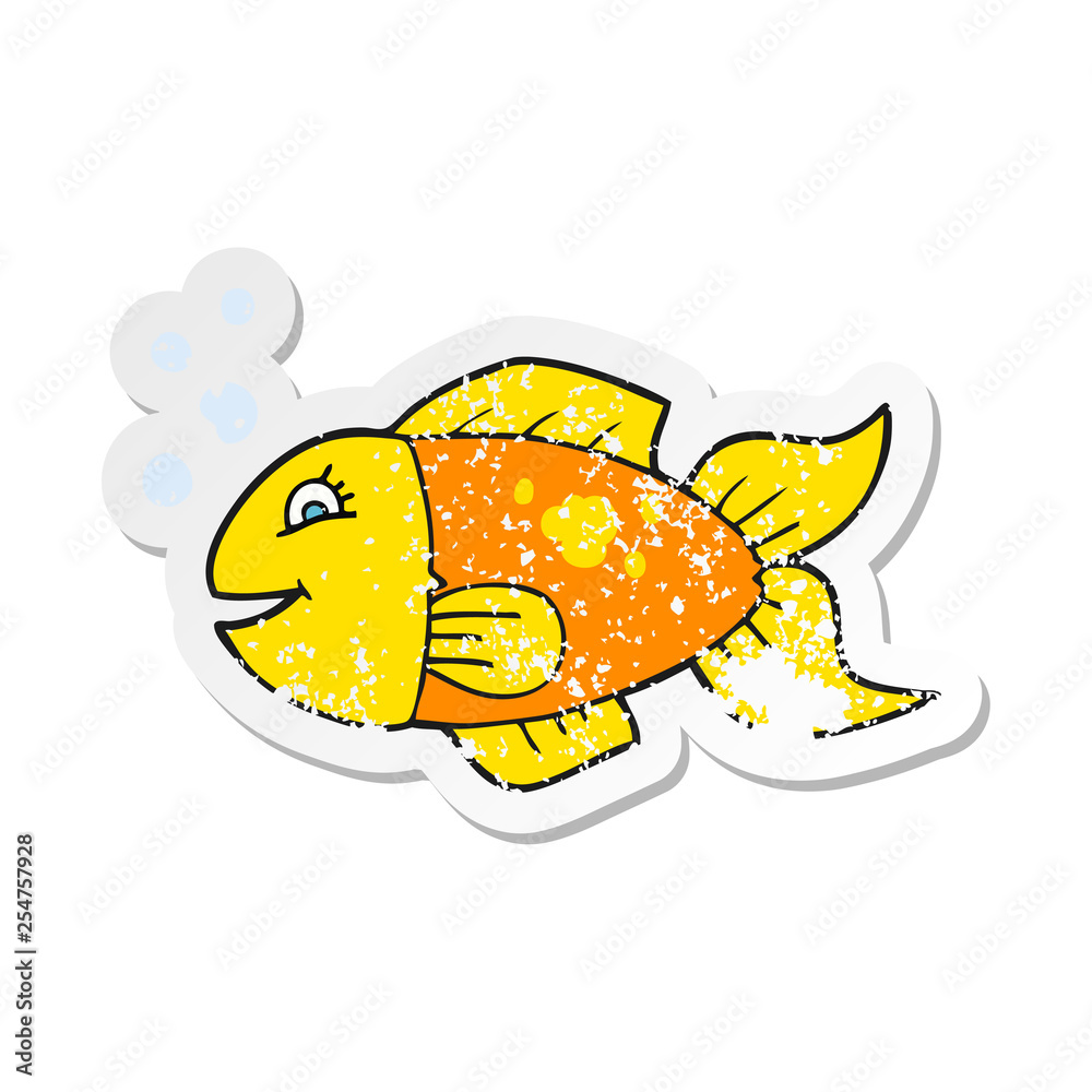 retro distressed sticker of a cartoon fish retro distressed sticker of a cartoon fish
