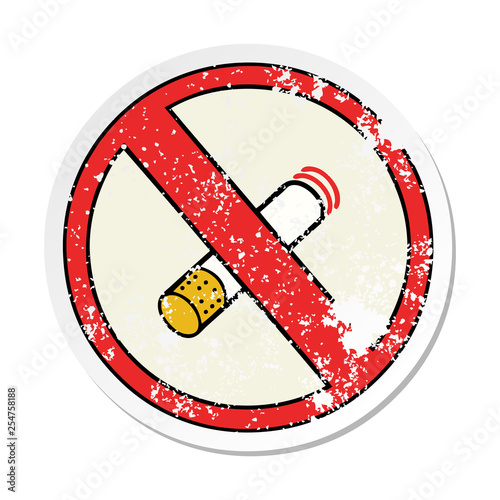 distressed sticker of a cute cartoon no smoking allowed sign